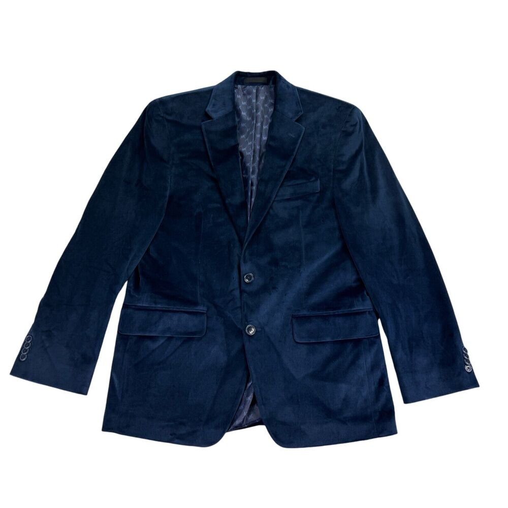 Michael Kors Mens Kent Classic Fit Velvet Sport Coat Navy Blue 40R
